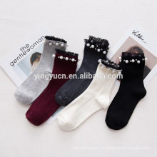 2019 Venta caliente de alta calidad de encargo de las mujeres del cordón de la perla calcetines de la moda de los calcetines